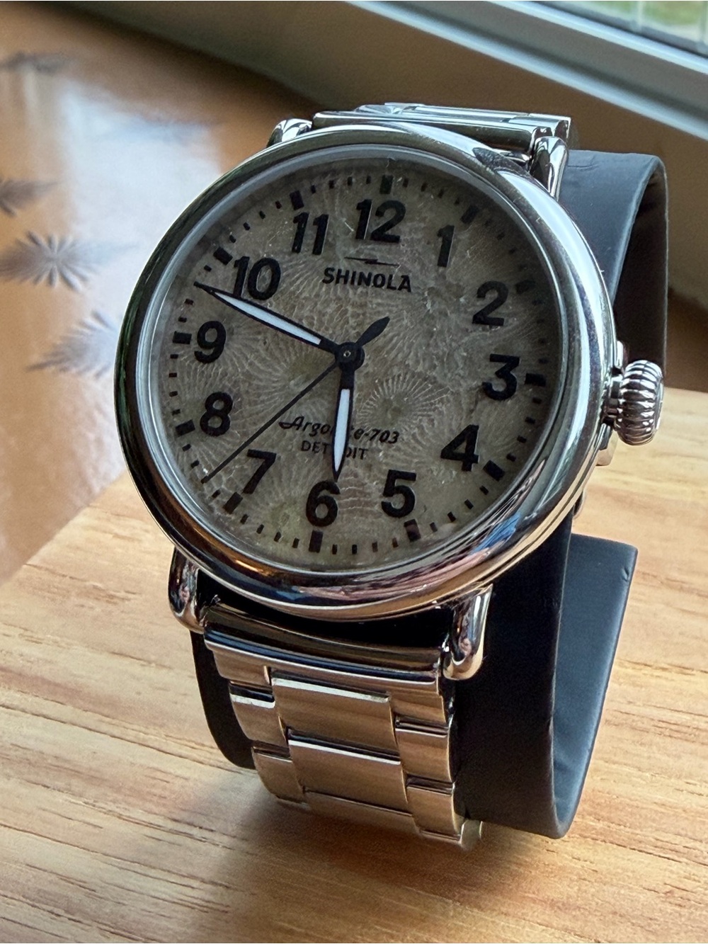 Shinola Stainless Silver Watch with Petoskey Stone Dial